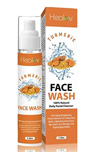 Turmeric Face Wash Clear Skin Liquid Soap â 100% Natural Anti Aging Exfoliating Facial Cleanser for Fading Spots, Clearing Acne Scars, Age Spots, Sun Damage, Discoloration - Turmeric Detox Treatment
