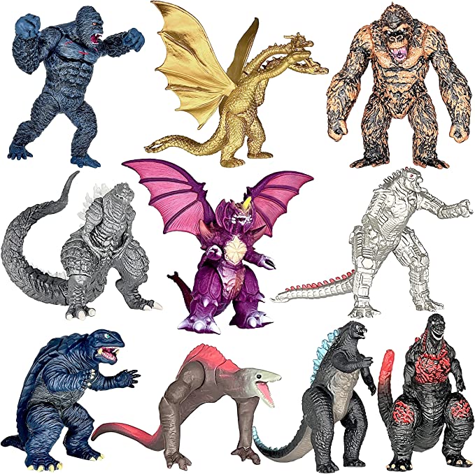TwCare Exclusive Set of 10 Godzilla vs Kong Toys Movable Joint Action Figures, King of The Monster Dinosaur Shin Ultima Gamera Ghidorah Skull Crawler Destoroyah Mecha Mechagodzilla Cake Toppers Pack
