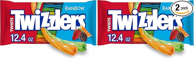 TWIZZLERS Twists Rainbow Flavored Licorice Style, Chewy Candy Bag, 12.4 oz (Pack of 2)