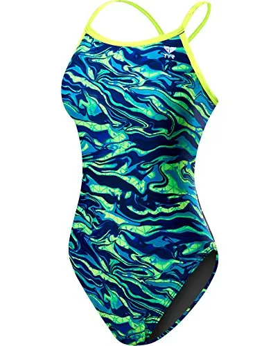 TYR Girlsï¿½ Miramar Diamondfit Swimsuit, Blue/Green, 22