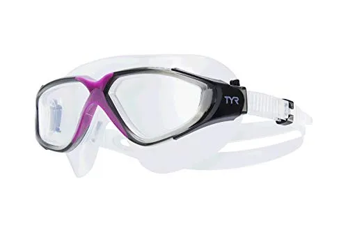 TYR Rogue Femme Swim Mask Adult Fit, Clear/Purple/Grey