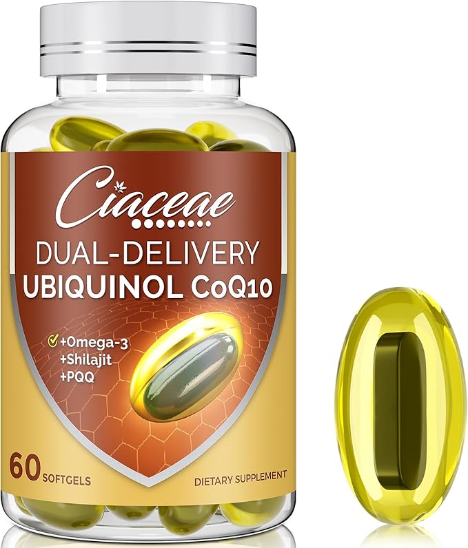 Ubiquinol CoQ10 600 MG Softgels with Omega-3 & Shilajit & PQQ, Advanced Dual-Delivery Coenzyme-Q10, Active CoQ10 Ubiquinol Supplement for Fertility, Antioxidant, Heart, Brain & Energy, 60 Servings