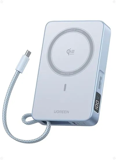 UGREEN MagFlow 10,000mAh Power Bank, Qi2 25W Certified Wireless Charging, Magnetic Portable Charger for MagSafe with Built-in Cable, 30W USB-C Battery Pack for iPhone 17 Pro Max/16/15/14/13/12