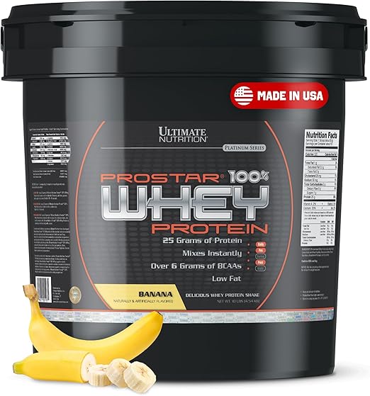 Ultimate Nutrition Prostar Whey Protein Powder Isolate, Banana - Low Carb, High Protein Powder Shake for Muscle Gain & Recovery - Low Sodium, Low-Fat & Keto Friendly - 10 lbs Bucket
