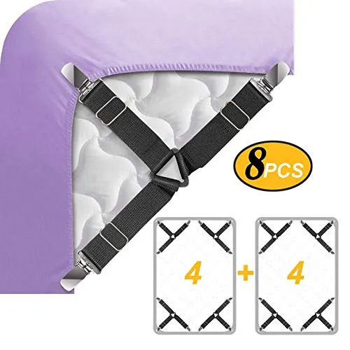 Ultrashang Sheet Straps Clip Triangle: 2-Set Elastic Fitted Bedding Sheet Fasteners Holder Suspenders for Bed Band Crib Mattress Pad Corner Gripper Bedsheet Keeper
