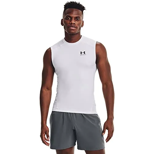 Under Armour Men's Armour HeatGear Compression Sleeveless T-Shirt , White (100)/Black , Large
