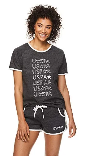 U.S. Polo Assn. Womens Short Sleeve Shirt and Lounge Pajama Shorts With Pockets Sleepwear Set Dark Charcoal Heather Medium