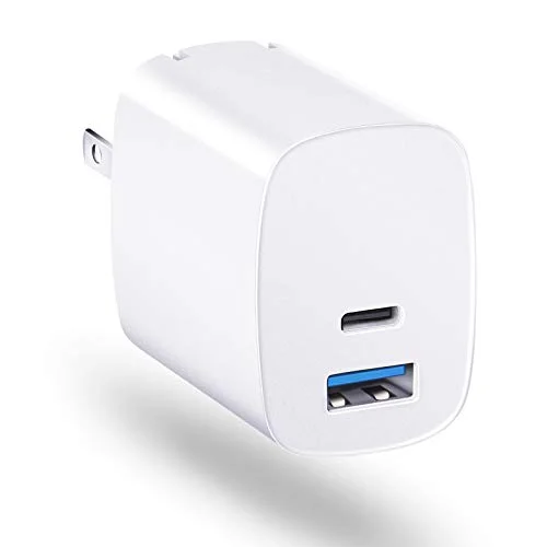 USB C Charger, PD iPhone Charger with Foldable Plug, 20W 2-Port Fast Charger Compatible with iPhone 12/12 Mini/12 Pro Max, iPhone 11/XS/XR/X/8, Samsung Galaxy S10 S9 S8 Plus Note 9 8 LG V40 V30