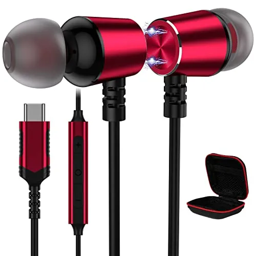 USB C Headphones,Type C Earphone Wired Earbuds Magnetic Noise Canceling In-Ear Headset with Mic for Galaxy S22 S21Ultra S20,iPad Pro,Pixel 6,Oneplus 9