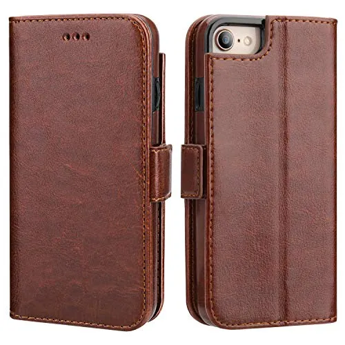 Vaburs iPhone 7 Flip Case iPhone 8 iPhone SE 2020 Wallet Case with Card Holder, Premium PU Leather Kickstand Shockproof Protective Cover for iPhone 7/8/SE 4.7 Inch(Brown)