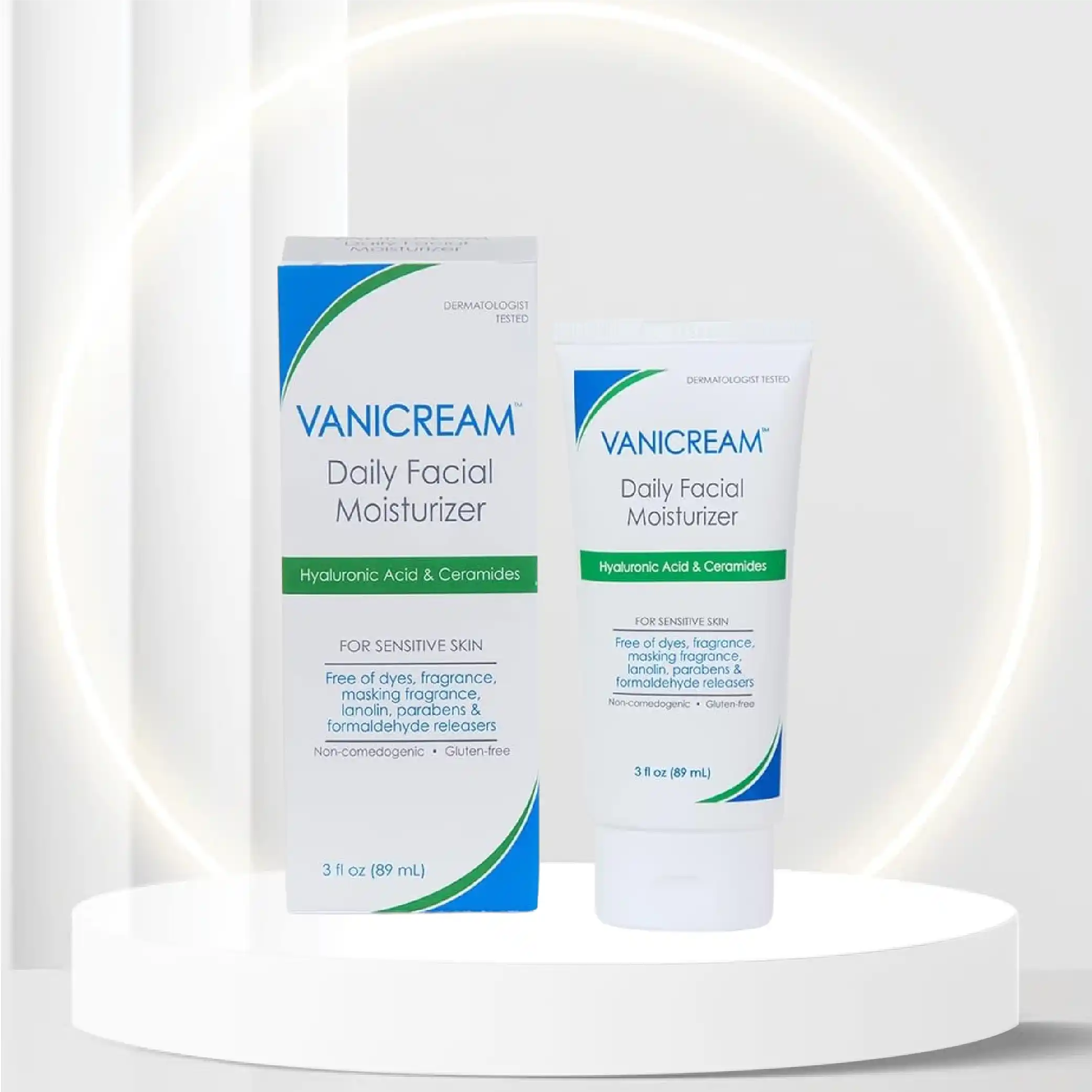 Vanicream Daily Facial Moisturizer, With Hyaluronic Acid, 5 Key Ceramides and Squalane, For Sensitive Skin, Fragrance and Gluten Free, pH-Balanced, Dermatologist Tested, 3 Ounce