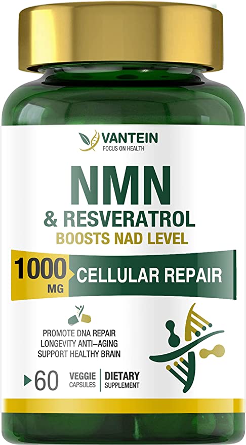 vantein NAD+ & Resveratrol Supplement 1000MG, 60 Capsules 4-in-1 N MN for Supports Anti-Aging, Skin Health, Boost NAD+ Levels, Muscle Health, Enhance Concentration