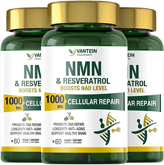 vantein NM N Resveratrol Supplement 1000MG, 3PACK (Total 180 Capsules) 4-in-1 NAD for Supports Anti-Aging, Skin Health, Boost NAD+ Levels, Muscle Health, Enhance Concentration