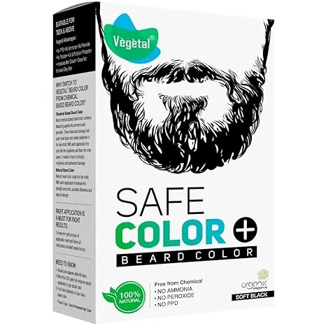 Vegetal Safe Color - Soft Black 25gm - Certified Organic Chemical and Allergy Free Bio Natural Beard Hair Color with No Ammonia Formula for Men