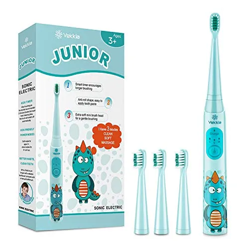 Vekkia Dragon Lord Sonic Rechargeable Kids Electric Toothbrush, 3 Modes With Memory, Fun & Easy Cleaning, 31000 Strokes, IPX7 Waterproof, 2-Min Timer for Age 3+, 4 Soft Bristles