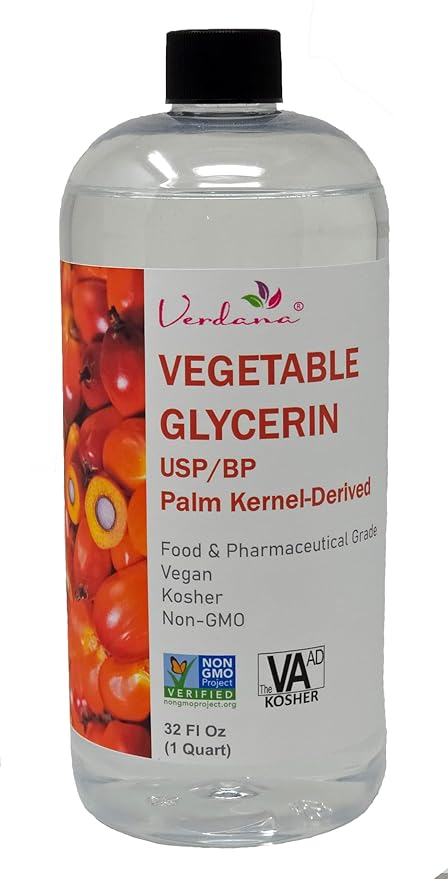 Verdana Vegetable Glycerin from Palm Kernel â Food Grade USP Glycerine with No Soy â Pure Glycerin for Food, Skin, Hair, DIY Soap & Cosmetics â Gluten-free, Non-GMO, Kosher â 32 Fl Oz