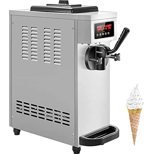 VEVOR Commercial Ice Cream Machine, 4.7-5.3Gal/H Soft Serve Machine, Single Flavor Ice Cream Maker, 1500W Countertop Soft Serve Ice Cream Machine with 1.6Gal Tank, LCD Panel, 6 Magic Heads