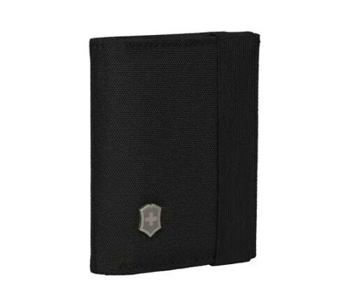 Victorinox Tri-Fold RFID Blocking ID Wallet w/ Secure Band Black Nylon