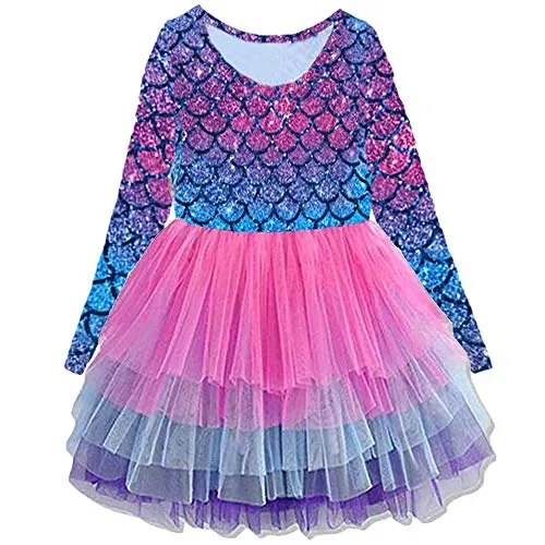 VIKITA Girls Casual Dresses,Winter Long Sleeve Mermaid Tutu Dresses for Toddler Girls LH4594 6-7Y