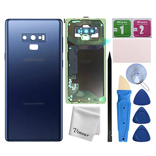 Vimour Back Cover Glass Replacement for Samsung Galaxy Note 9 N960U All Carriers with Pre-Installed Camera Lens, All The Adhesive and Professional Repair Tool Kits (Coral Blue)