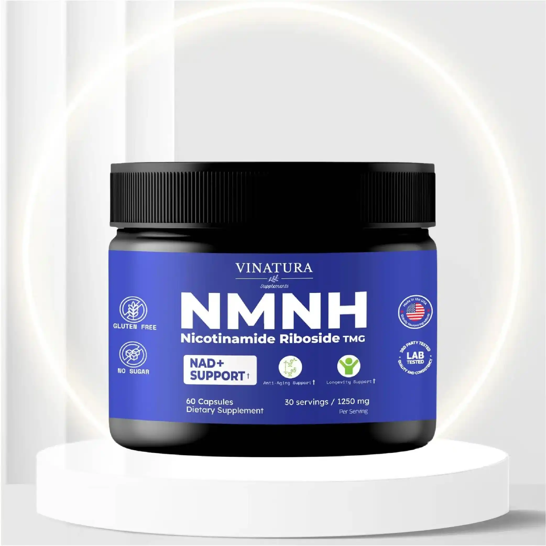 VINATURA NMNH (NMN Supplement Alternative) Nicotinamide Riboside & TMG - NAD Supplement for Anti-Aging, TMG (Betaine Anhydrous) - 1250mg per Serving, 60 Capsules 30 Servings