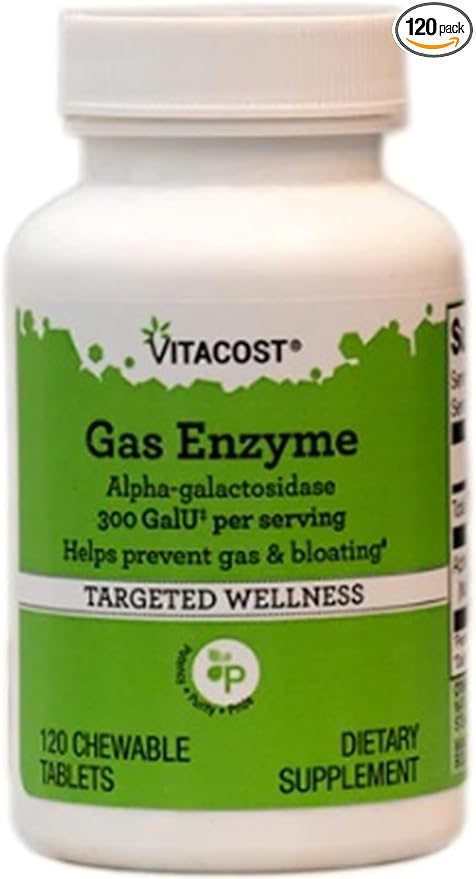 Vitacost Gas Enzyme Alpha-galactosidase - 300 GalU per Serving - 120 Chewable Tablets