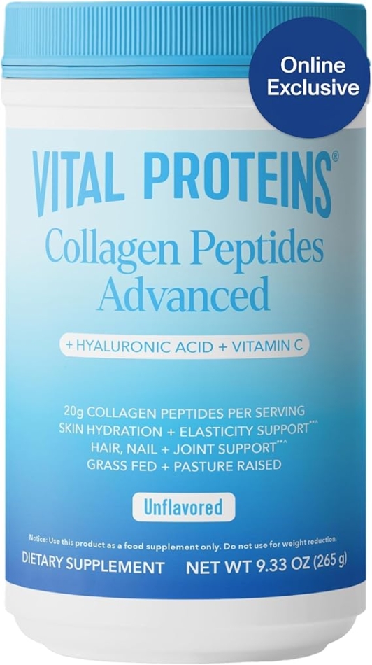 Vital Proteins Collagen Peptides Powder Advanced with Hyaluronic Acid & Vitamin C, Collagen Supplements, Unflavored, 13 Servings
