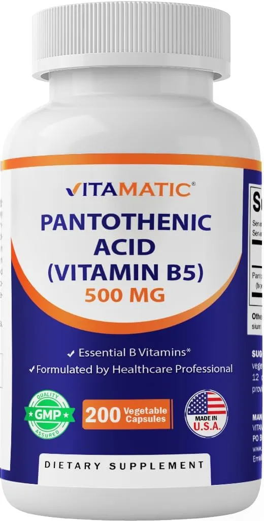 Vitamatic Pantothenic Acid (Vitamin B5) 500 mg- 200 Capsules