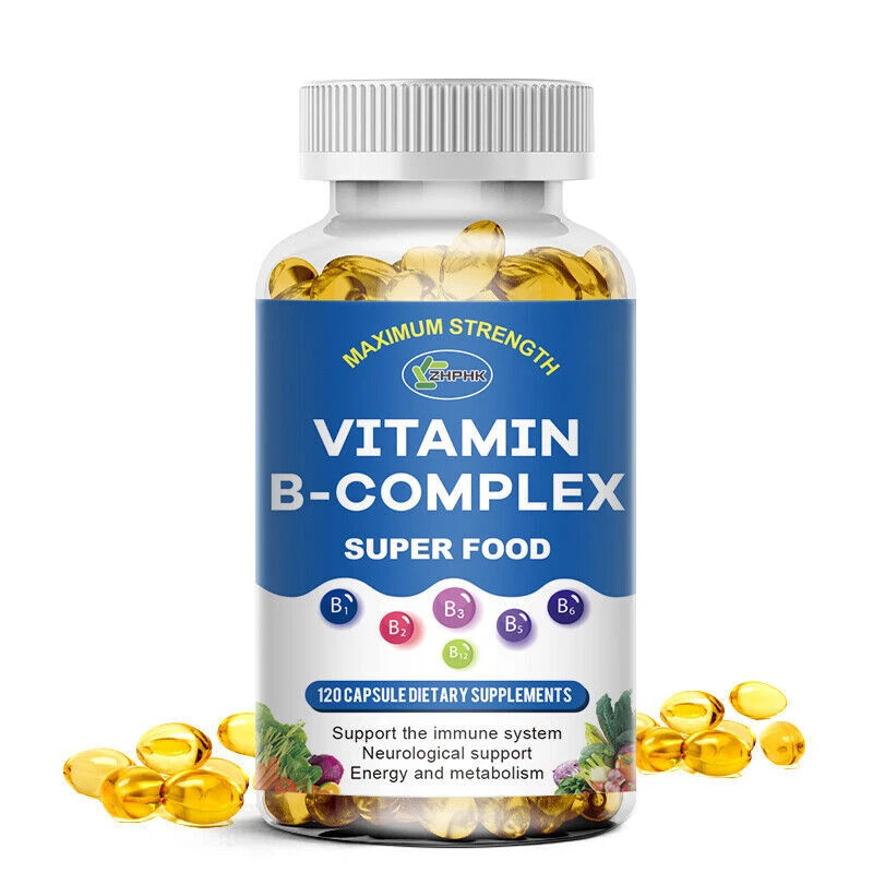 Vitamin B Complex Capsules B1 B2 B3 B5 B6 B7 B9 B12 Folic Acid & Biotin Energy