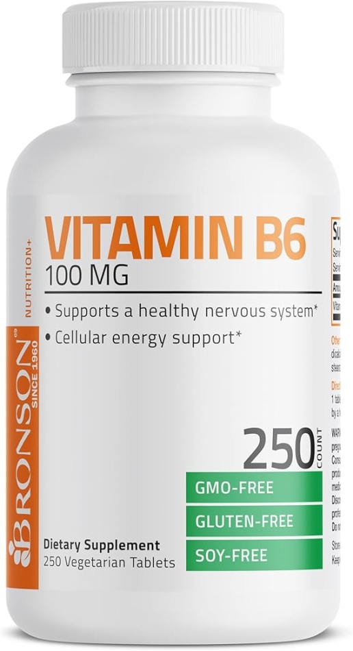Vitamin B6 100 mg Premium Vitamin B6 Supplement  Promotes Protein Metabolism, Cardiovascular System and Immune Function  250 Tablets