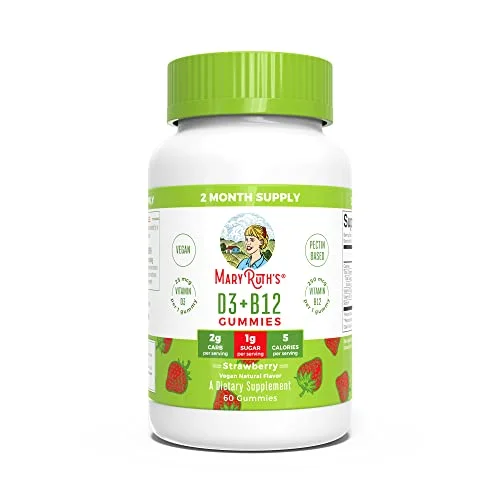 Vitamin D3 + Vitamin B12 | 2 Month Supply | Vitamin D & B12 Vitamin Supplements for Adults & Kids | Supports Bone Health | Promotes Energy Boost | Vegan | Non-GMO | Gluten Free | 60 Servings
