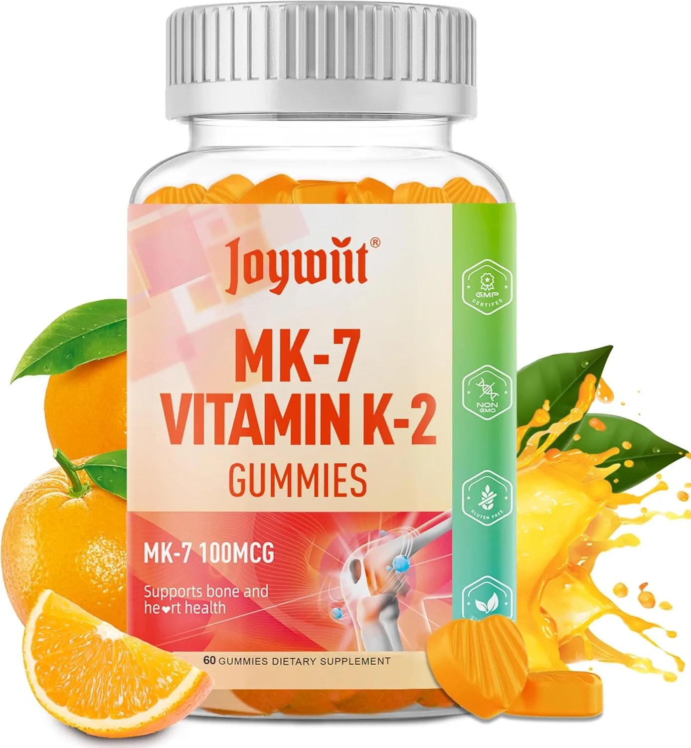 Vitamin K2 MK-7 Gummies 100mcg, Extra Strength K2 Vitamin Supplement for Bone & He-Art Support, Chewable Natural Orange Flavor, Non GMO, Vegan, 60 Gummies