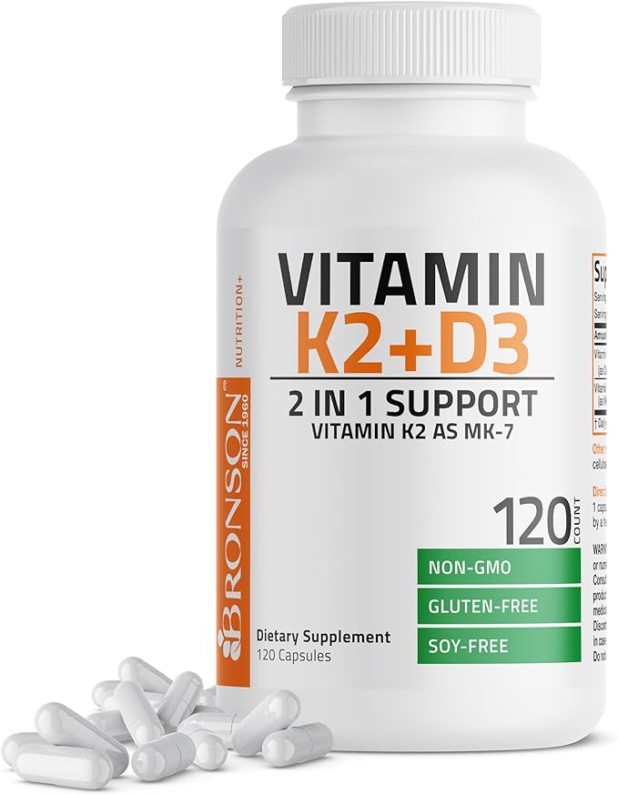 Vitamin K2 (MK7) with D3 Supplement Bone and Heart Health Non-GMO Formula 5000 IU Vitamin D3 & 90 mcg Vitamin K2 MK-7 Easy to Swallow Vitamin D & K Complex, 120 Capsules