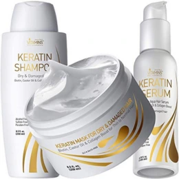 Vitamins Keratin Shampoo Serum and Hair Mask Kit - Protein Shampoo Serum and Deep Conditioner Hair Mask Set for Thin Fine Hair - Ultra Boost for Dry Damaged Color Treated Hair