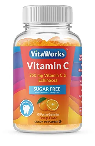 VitaWorks Sugar Free Vitamin C for Adults ï¿½ with Echinacea ï¿½ Great Tasting Natural Flavor Gummy Supplement ï¿½ Keto Friendly ï¿½ Vegetarian GMO-Free Chewable Vitamins ï¿½ for Immune Support ï¿½ 90 Gummies