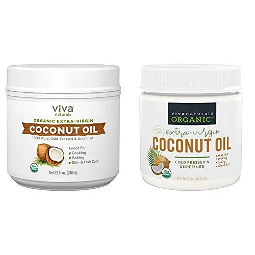 Viva Naturals Organic Extra Virgin Coconut Oil, 32 Oz & Organic Virgin Coconut Oil 16 ounces / 473 millilitres