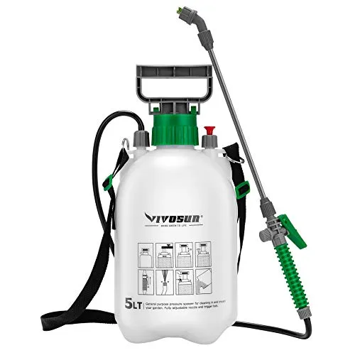 VIVOSUN 1.3 Gallon Lawn and Garden Pump Pressure Sprayer with 3 Water Nozzles, Pressure Relief Valve, Adjustable Shoulder Strap