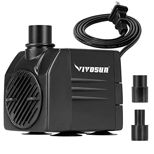 VIVOSUN 92GPH Submersible Pump(350L/H, 7W), Ultra Quiet Water Pump with 2.5ft High Lift, Fountain Pump with 5ft Power Cord, 2 Nozzles for Fish Tank, Aquarium, Statuary, Hydroponics