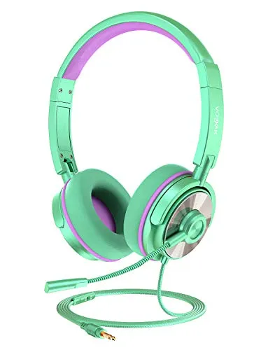 Vogek Kids Headphones with Microphone, Wired On Ear Headphones for Kids with 85dB/94dB Safe Volume Limit Adjustable Headphones, Foldable HD Sound Headphones for Children Boys Girls School Travel