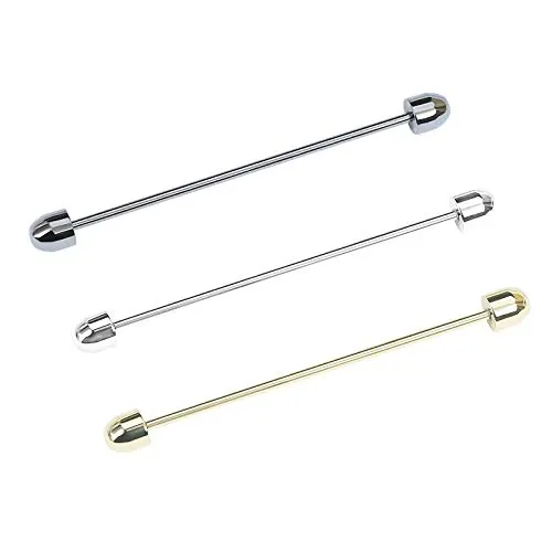 VVCome 3PCS Men's Classic Brass Shirt Collar Bar Tie Pins Set for Wedding Business with Gift Box (Bullet Head)