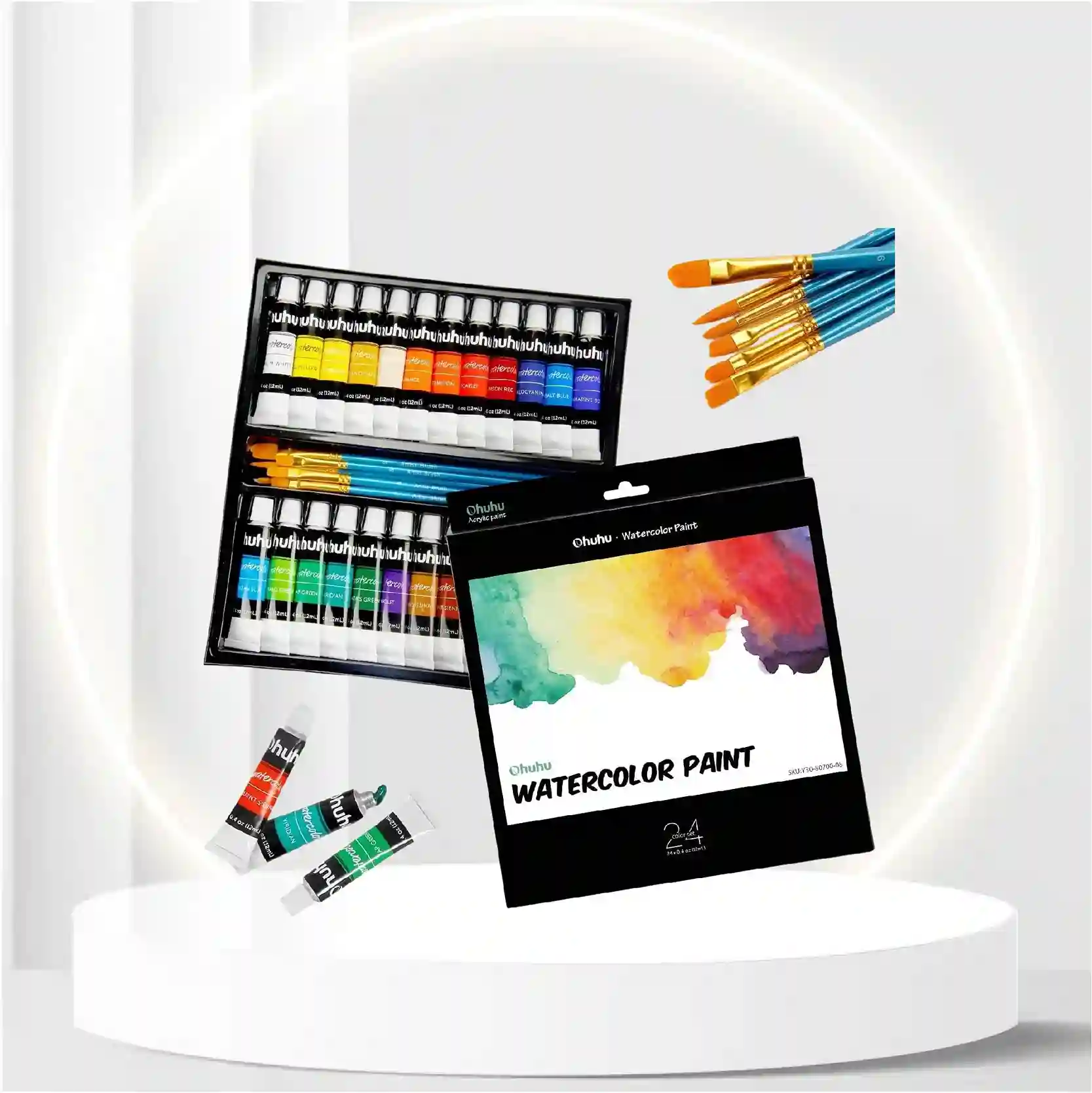 Watercolor Paint Set, Ohuhu 24 Water Paints Colors (12ml, 0.42oz) Art Watercolors Painting Water-Color Paints Kit for Landscape Portrait on Canvas, Watercolor Pad, Students, Beginners