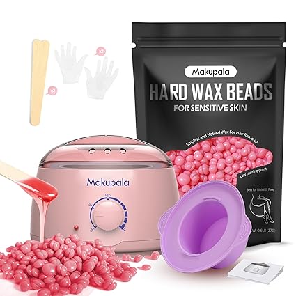 Wax Machine for Hair Removal in Pink Hair Waxing Kit for Women & Men At-Home Use, Silicone Pot, 0.6lb Salon-Grade Brazilian Wax Beads for Face Eyebrow Bikini Armpit Legs Full Body Beginner-Friendly