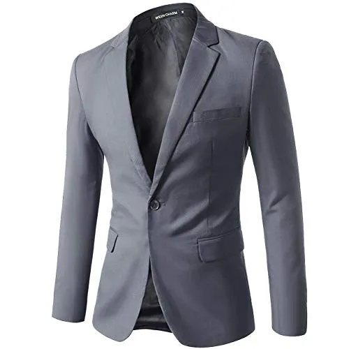 WEEN CHARM Men Casual Blazer Jacket Slim Fit One Button Solid Suit Separate Jacket Gray