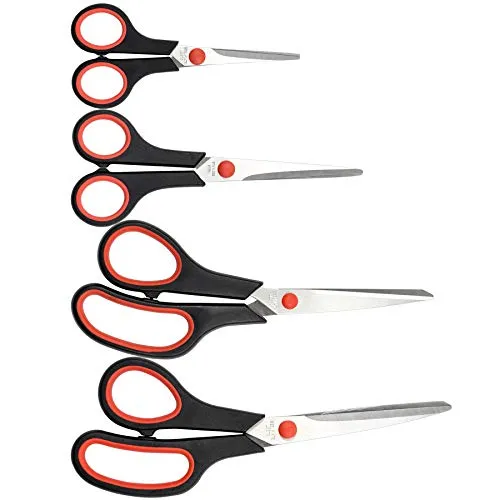 Weibo Scissors Set of 4-Pack, Ultra Sharp Blades Heavy Duty Scissors, Soft Comfort-Grip, Multipurpose Scissors Perfect for Office Home School Art Craft DIY Sewing Fabric Supplies, Right, Left Handles