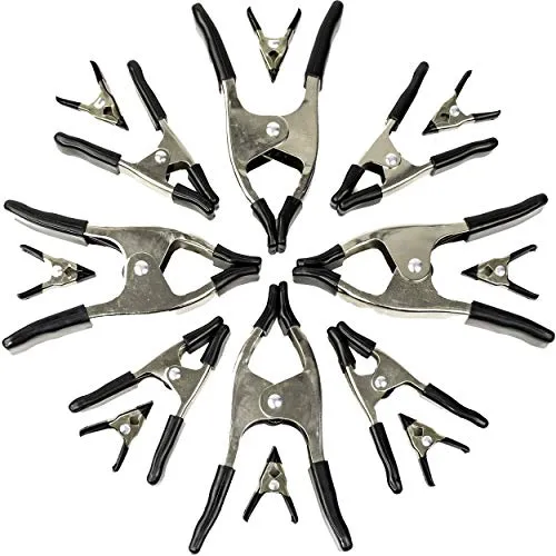 Wellmax 16PC Metal Spring Clamps Set, Heavy Duty Clips for Clamp Woodworking and Backdrops, 8pc 2 inch, 4pc 4 inch and 4pc 6 inch