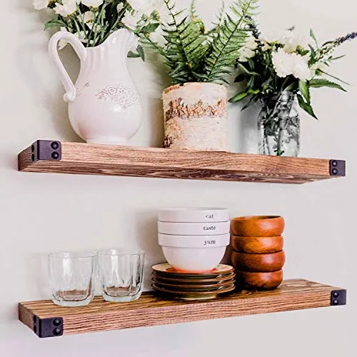 WG WILLOW & GRACE DESIGNS Floating Shelves for Wall Mounted, Modern Rustic All Wood Wall Shelves | Perfect Farmhouse Shelves for Bathroom, Bedroom and Kitchen | Walnut (24