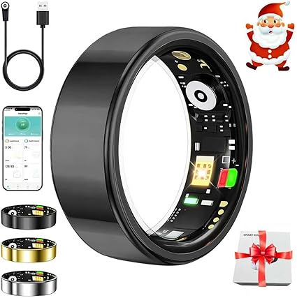 White Elephant Gifts,Smart Ring,Gifts Christmas for Women Men - Sleep Monitoring/Blood Oxygen/Motion Tracking,Waterproof & No Subscription Required,Gifts for Mom Dad Boyfriend Her Him Black 9