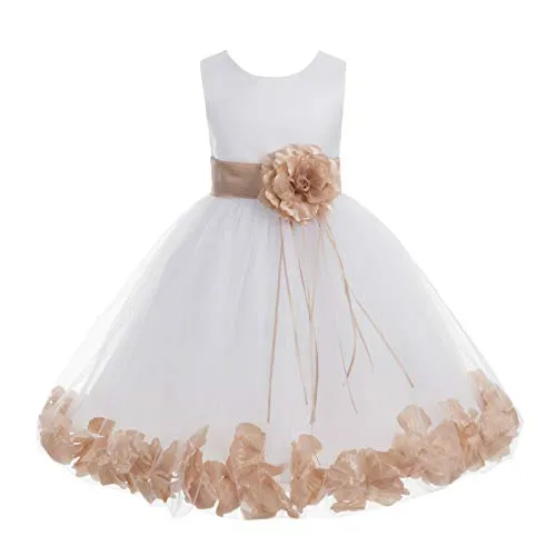 White Tulle Floral Rose Petals Junior Flower Girl Dress Christening Dress 007 2