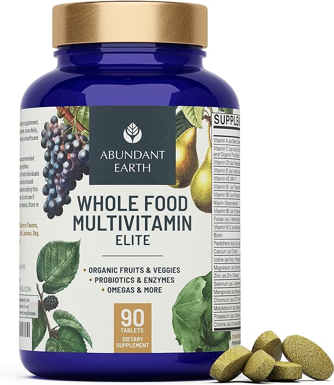 Whole Food Multivitamin Elite - Organic Multivitamin for Men and Women, Non-GMO Multivitamin with Probiotics, Enzymes, B-Complex, Omegas for Daily Energy, Mood, Digestion, Heart Health, 90 Tablets