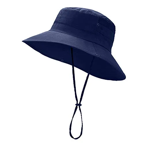 Wide Brim Sun Hat - UV Protection Fishing Hat, Waterproof Boonie Bucket Hat, Outdoor Hiking Safari Summer Hat for Men/Women Navy Blue